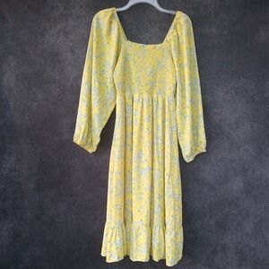 Draper James RSVP Yellow Floral‎ Dress Smocked Midi Cottagecore Milkmaid Prairie